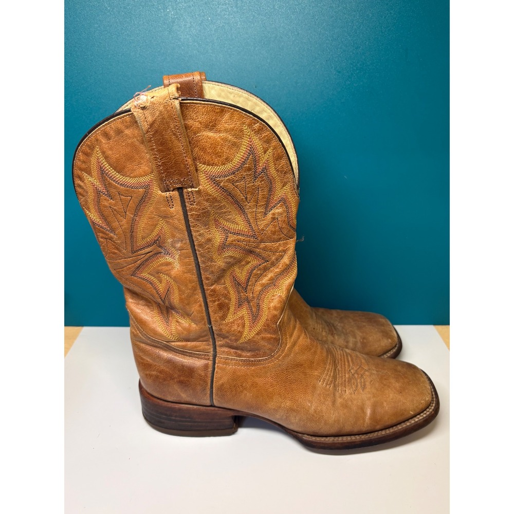 John B Stetson Mens Brown Leather Square Toe Western Cowboy Boots Size 9D